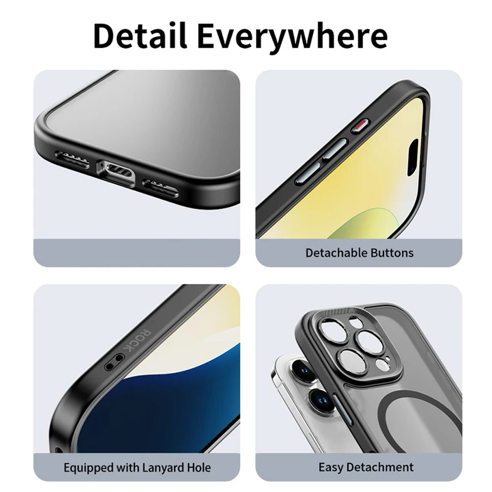 Picture of Apple iPhone 16 Pro 6.3 Case | Rock Guard Touch Lens Protection Anti Finger Print Drop Protection Magsafe Compatible Case for iPhone 16 Pro 6.3 (Matte Black)