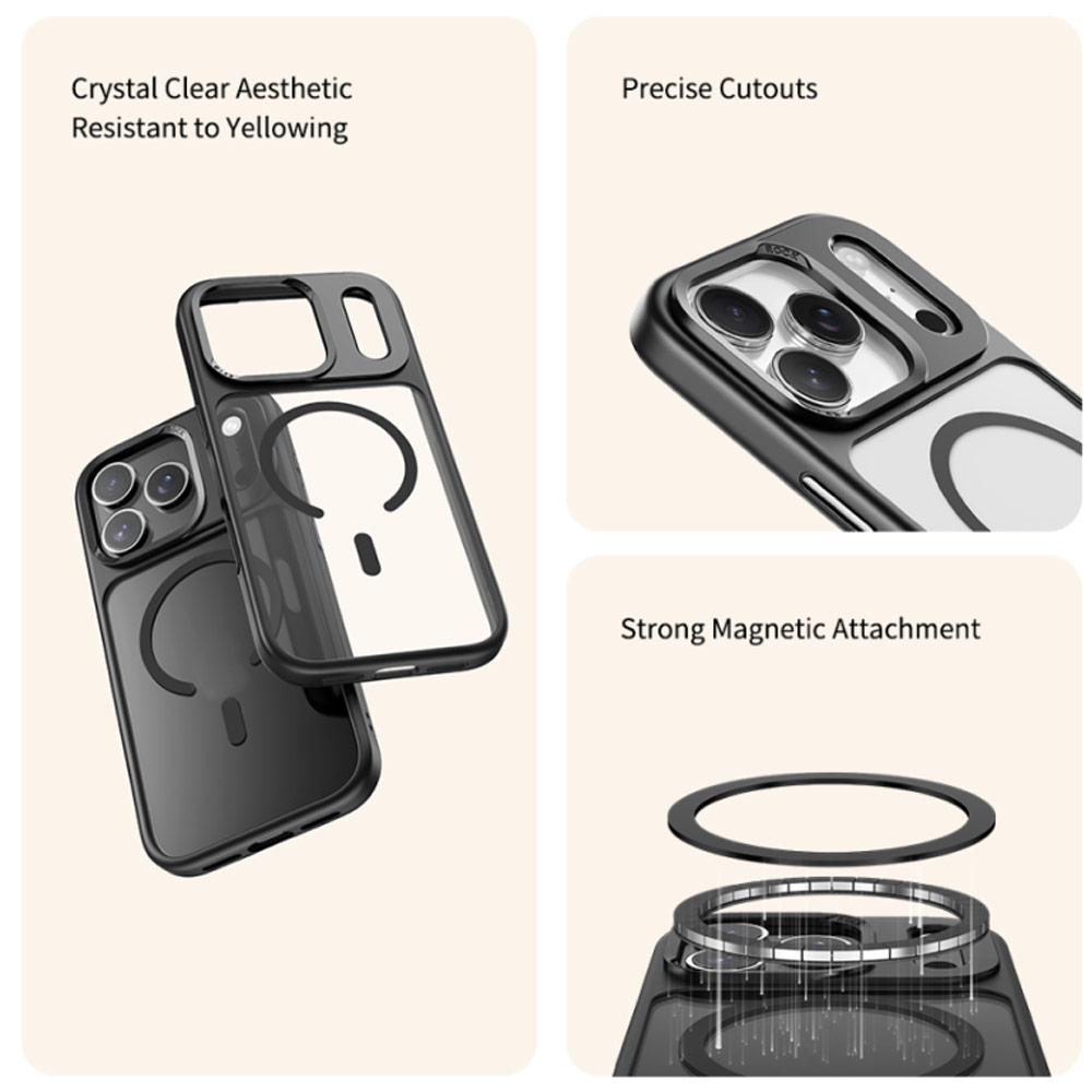 Picture of Apple iPhone 17 Pro 6.3 Case | Rock Guard Transparent Magnetic Anti Drop Protection Case for iPhone 17 Pro 6.3 (Black)