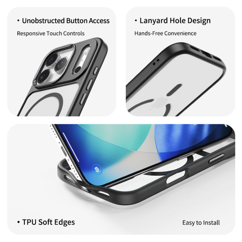 Picture of Apple iPhone 17 Pro 6.3 Case | Rock Guard Transparent Magnetic Anti Drop Protection Case for iPhone 17 Pro 6.3 (Black)