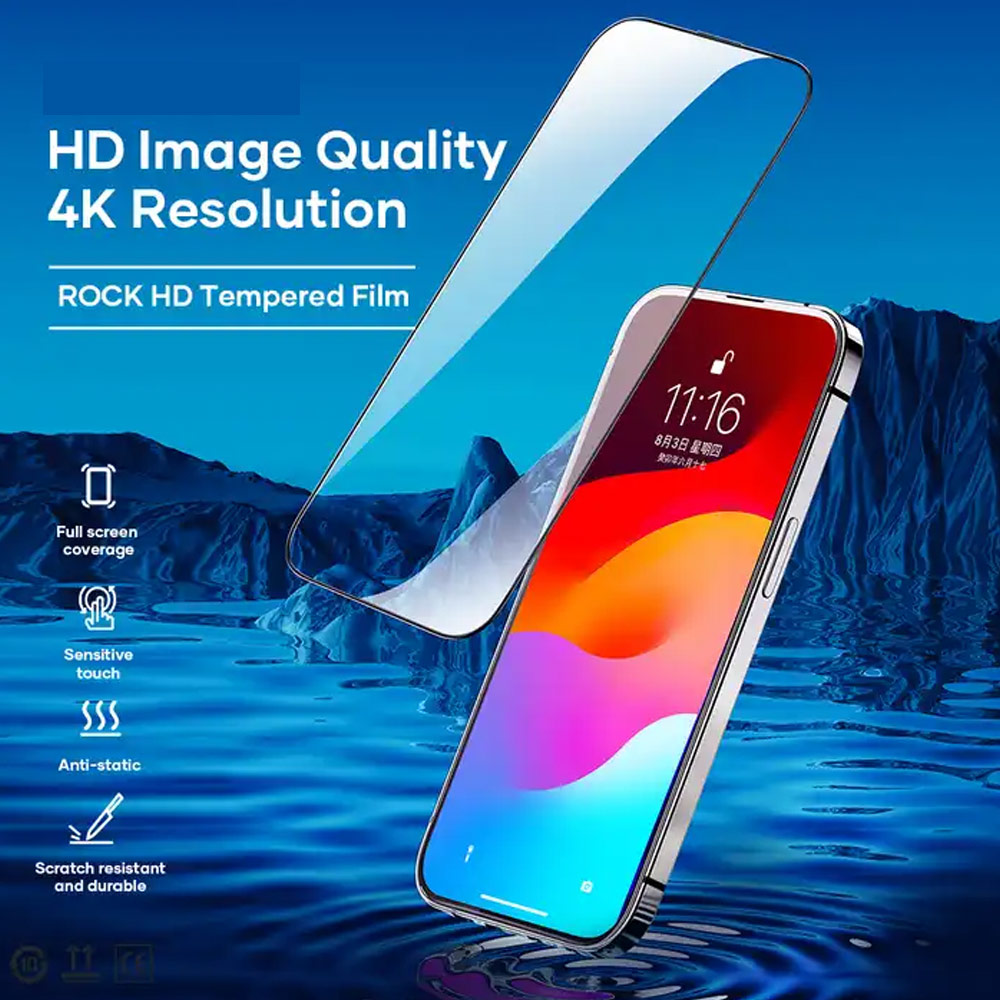Picture of Apple iPhone 15 Pro 6.1  | Rock 4K HD Full Coverage Tempered Glass for iPhone 15 Pro 6.1 (HD Clear)