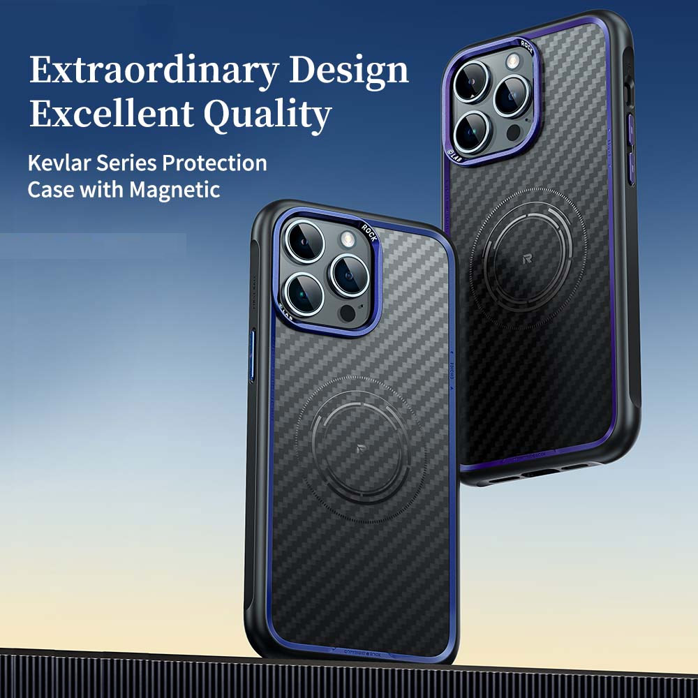 Picture of Apple iPhone 15 Pro 6.1 Case | Rock Kevlar Series Drop Protection Magsafe Compatible Case for iPhone 15 Pro 6.1 (Aramid Fiber Blue)