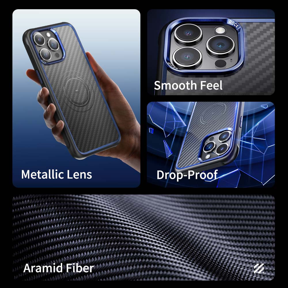 Picture of Apple iPhone 15 Pro 6.1 Case | Rock Kevlar Series Drop Protection Magsafe Compatible Case for iPhone 15 Pro 6.1 (Aramid Fiber Blue)