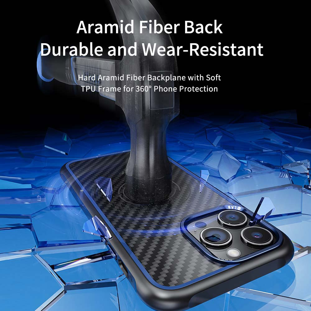 Picture of Apple iPhone 15 Pro 6.1 Case | Rock Kevlar Series Drop Protection Magsafe Compatible Case for iPhone 15 Pro 6.1 (Aramid Fiber Blue)