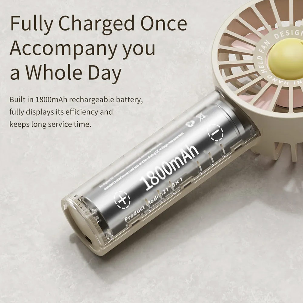 Picture of Rock 3 Speed Wind Force Portable Hold Handheld Mini Rechargeable Fan 1800mAh (Plain Yellow)