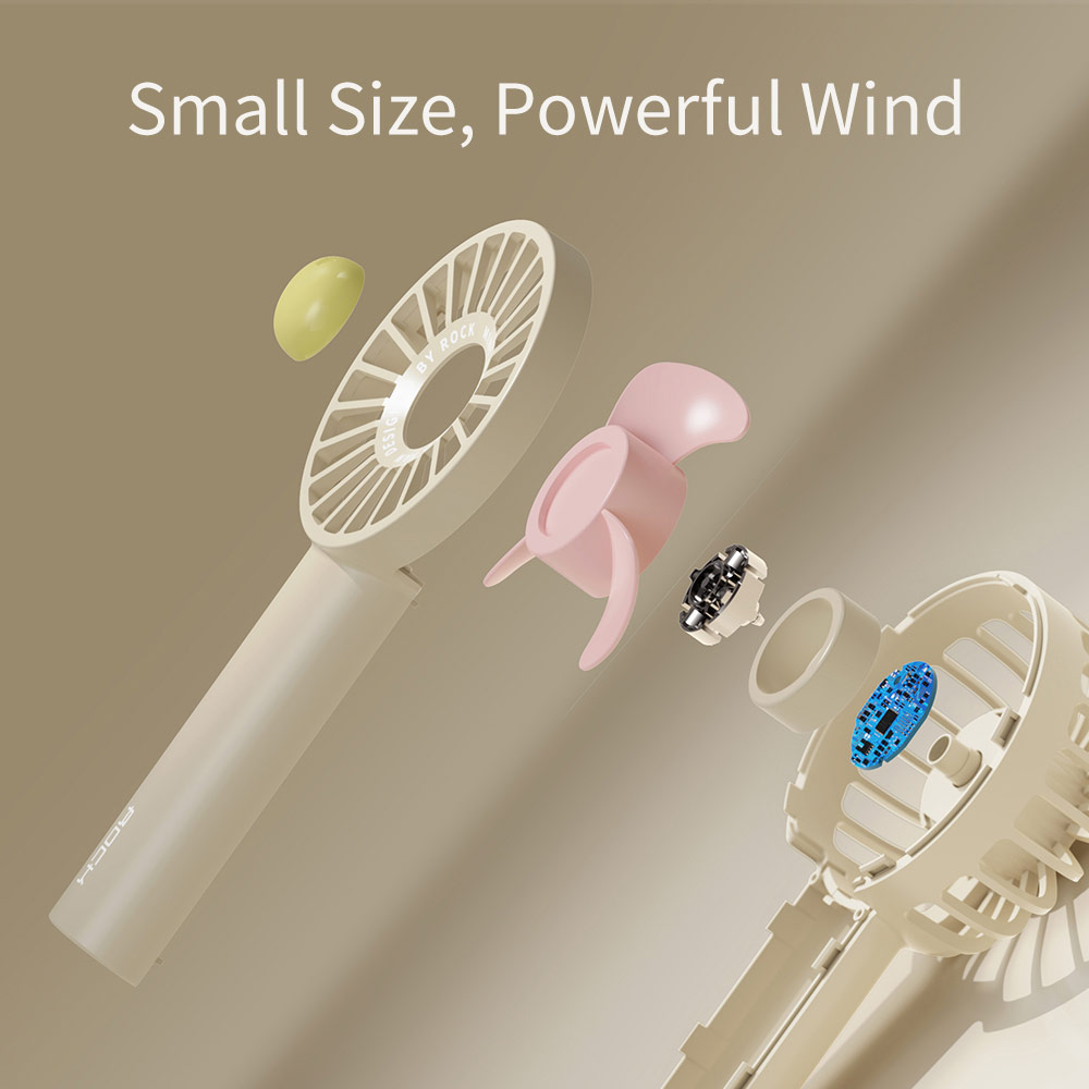 Picture of Rock 3 Speed Wind Force Portable Hold Handheld Mini Rechargeable Fan 1800mAh (Plain Yellow)