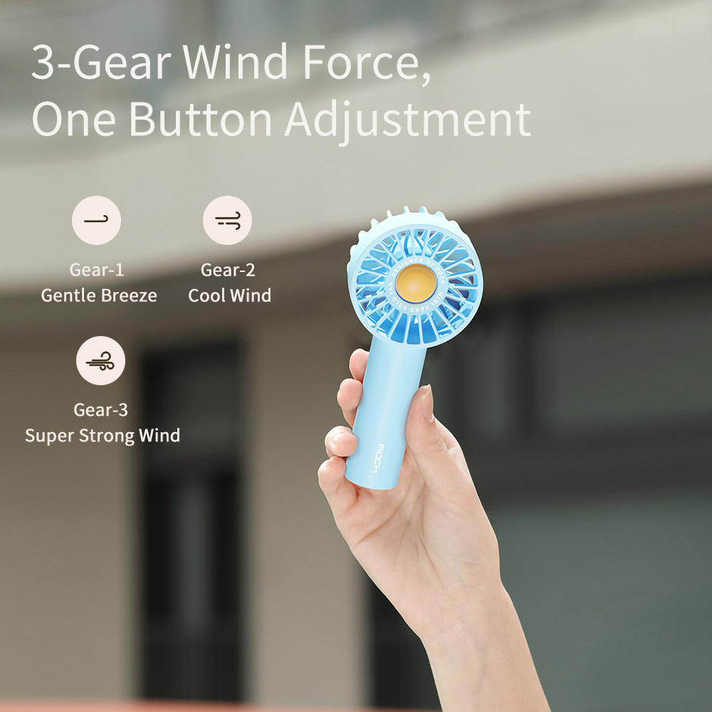 Picture of Rock 3 Speed Wind Force Portable Hold Handheld Mini Rechargeable Fan 1800mAh (Plain Yellow)
