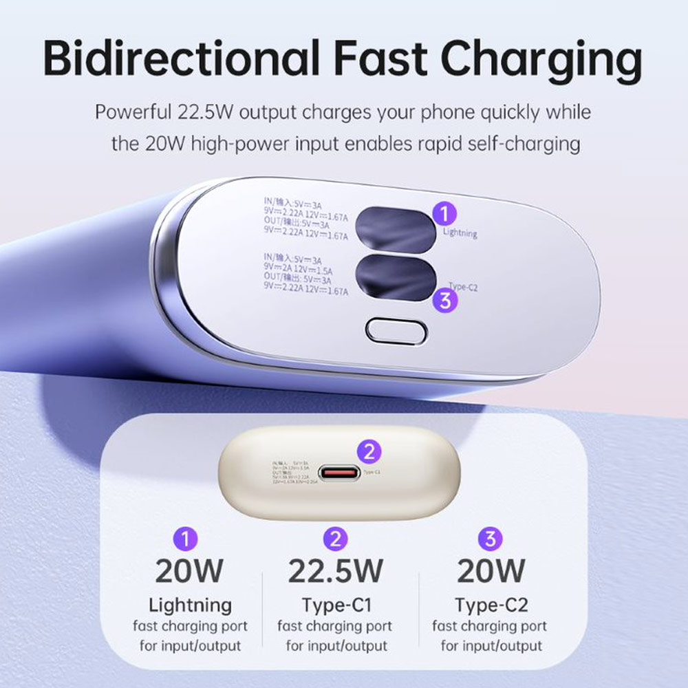 Picture of Rock CCC 3C Certified Power Bank Mini Compact Pocket Size Small Thin Portable Easy Travel Fast Charge CCC Powerbank Power Bank with Cable (Black)