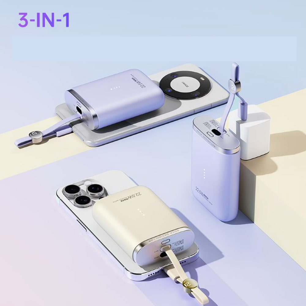 Picture of Rock CCC 3C Certified Power Bank Mini Compact Pocket Size Small Thin Portable Easy Travel Fast Charge CCC Powerbank Power Bank with Cable (Black)