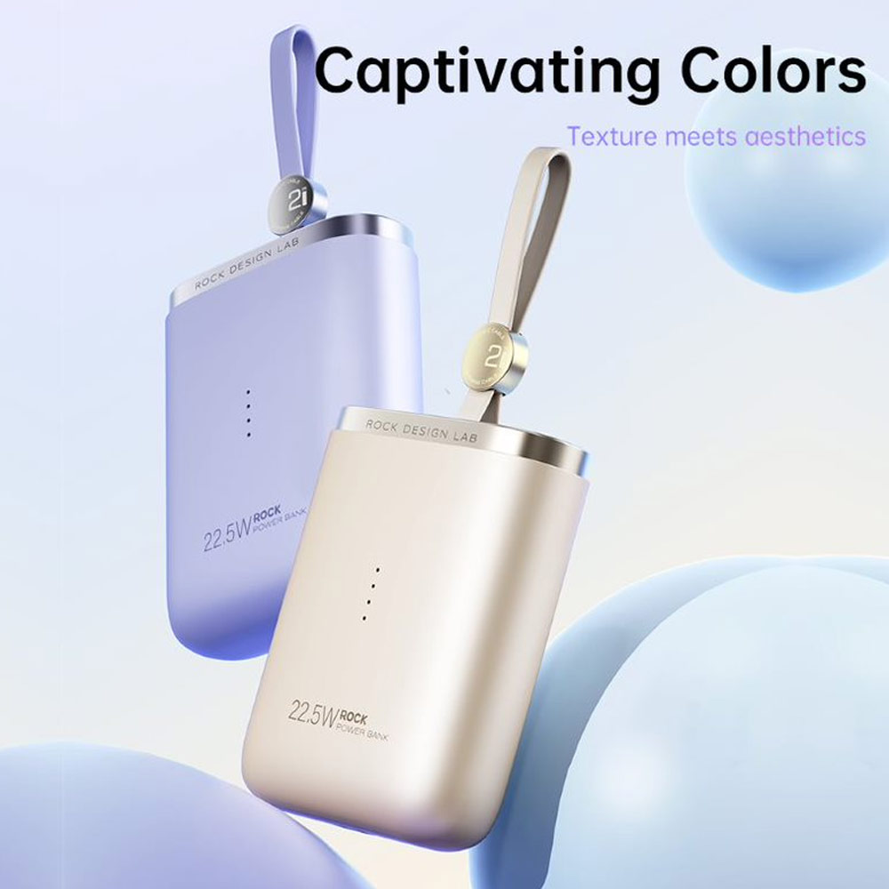 Picture of Rock CCC 3C Certified Power Bank Mini Compact Pocket Size Small Thin Portable Easy Travel Fast Charge CCC Powerbank Power Bank with Cable (Black)