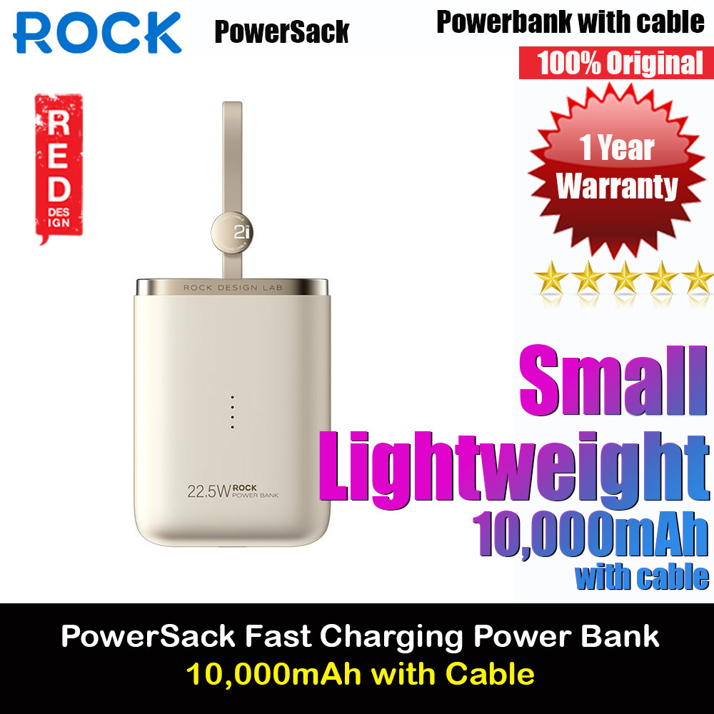 Picture of Rock CCC 3C Certified Power Bank Mini Compact Pocket Size Small Thin Portable Easy Travel Fast Charge CCC Powerbank Power Bank with Cable (Beige) Red Design- Red Design Cases, Red Design Covers, iPad Cases and a wide selection of Red Design Accessories in Malaysia, Sabah, Sarawak and Singapore 