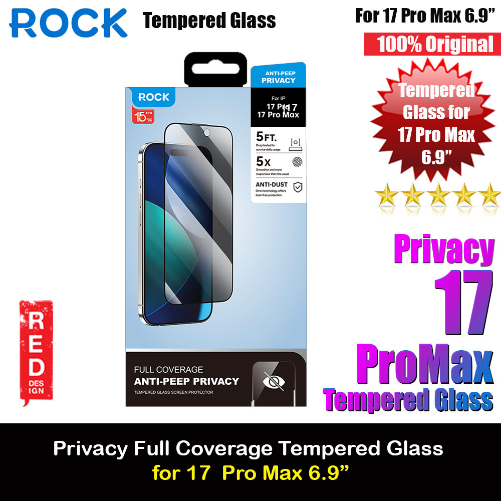 Picture of Rock Anti Peep HD Full Coverage Tempered Glass for iPhone 17 Pro Max 6.9 (Privacy) Apple iPhone 17 Pro Max 6.9- Apple iPhone 17 Pro Max 6.9 Cases, Apple iPhone 17 Pro Max 6.9 Covers, iPad Cases and a wide selection of Apple iPhone 17 Pro Max 6.9 Accessories in Malaysia, Sabah, Sarawak and Singapore 