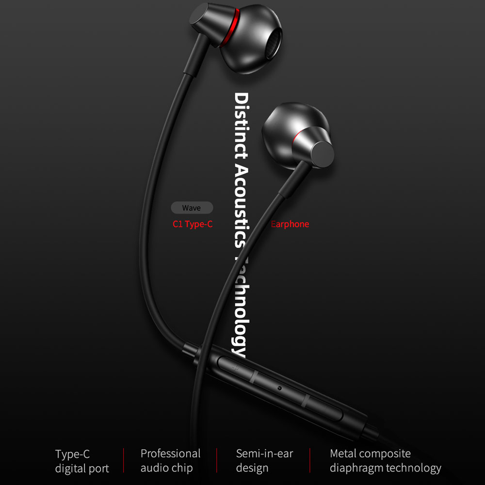 Picture of Rock Space C1 Type C Quality DAC Stereo Earphone Wired Type C Earphone (Black)