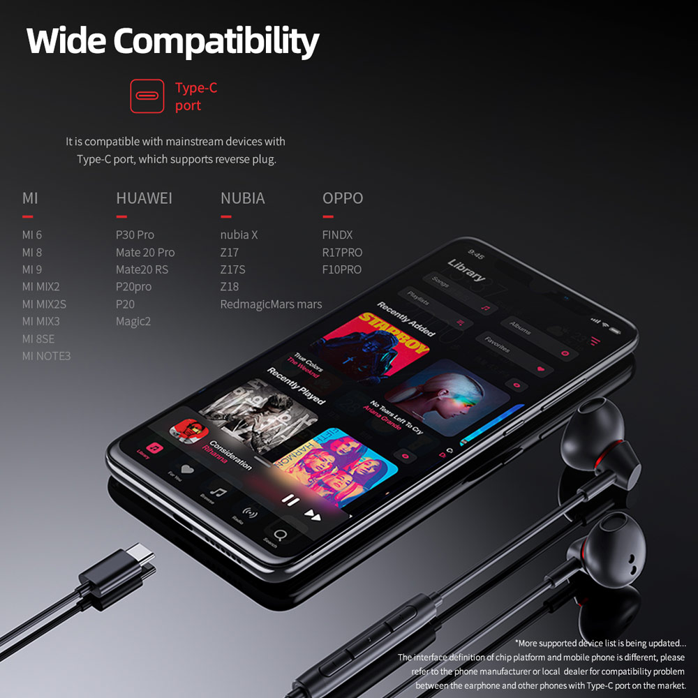 Picture of Rock Space C1 Type C Quality DAC Stereo Earphone Wired Type C Earphone (Black)