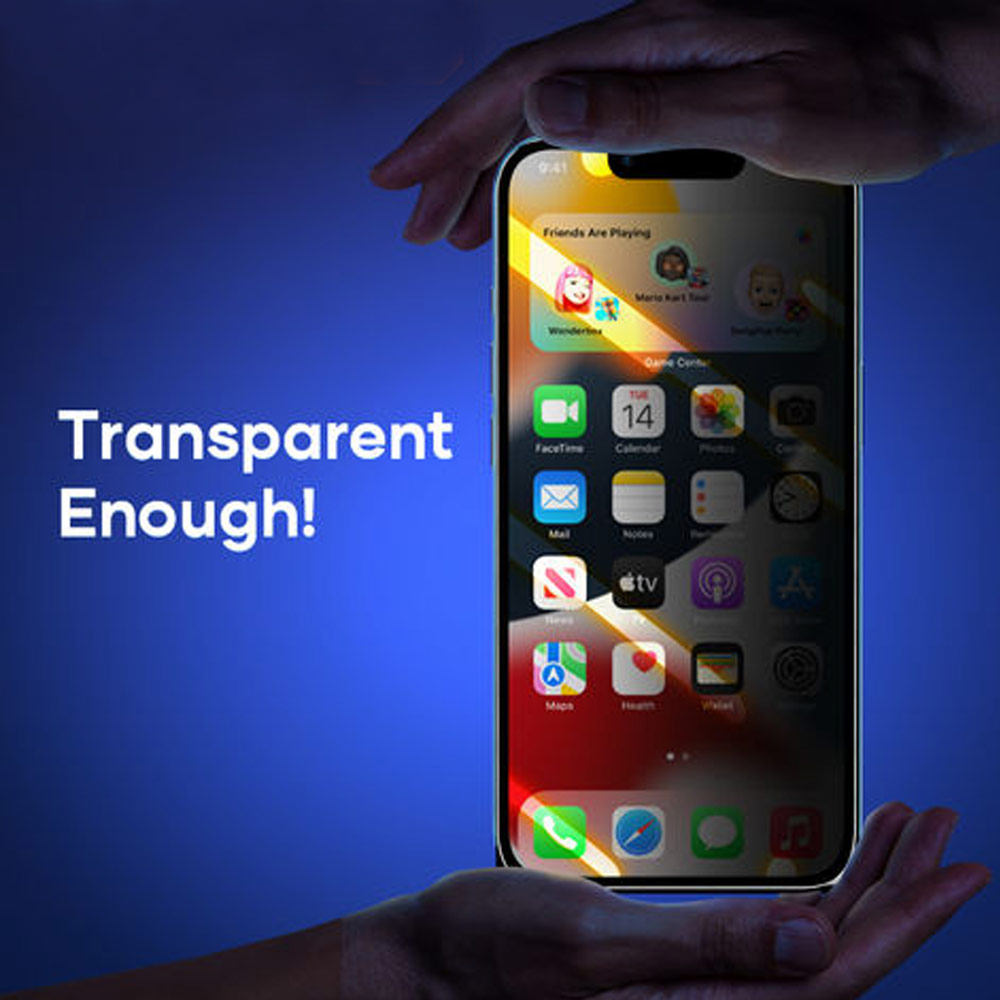 Picture of Apple iPhone 14 6.1  | Rock Space HD Full Coverage Tempered Glass with Dust Filter with Easy Installation Helper Tools for iPhone 14 13 Pro 6.1 (Privacy Anti View Peep)