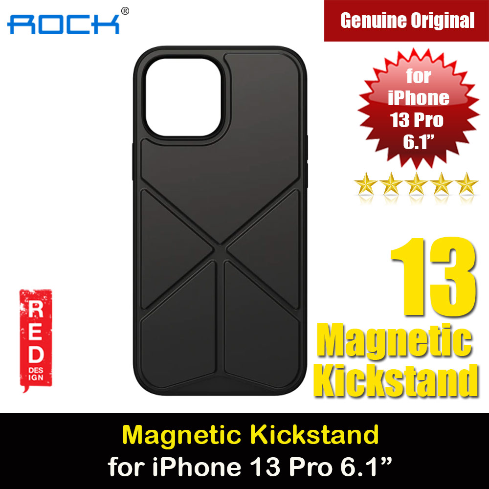 Picture of Apple iPhone 13 Pro 6.1 Case | Rock Magnetic Kickstand Horizontal Vertical Stand Drop Protection Case for iPhone 13 Pro 6.1 (Black)