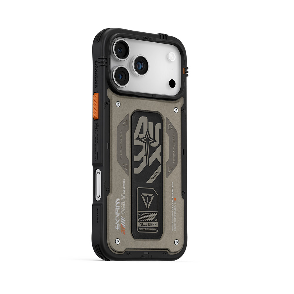 Picture of Apple iPhone 17 Pro 6.3 Case | Skinarma Aegis Magcharge Grip Stand Droop Protection Case for iPhone 17 Pro 6.3 (Grey)