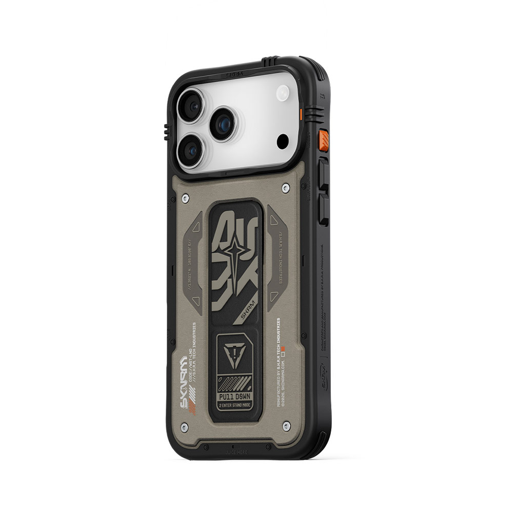 Picture of Apple iPhone 17 Pro 6.3 Case | Skinarma Aegis Magcharge Grip Stand Droop Protection Case for iPhone 17 Pro 6.3 (Grey)