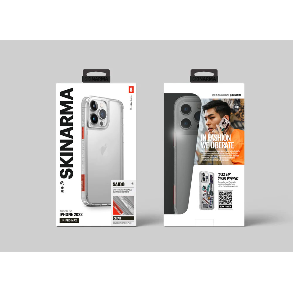 Picture of Apple iPhone 14 6.1 Case | Skinarma Saido AirGrooves Corners Series Drop Protection Case with DIY Decor Sticker for iPhone 14 6.1 (Clear)