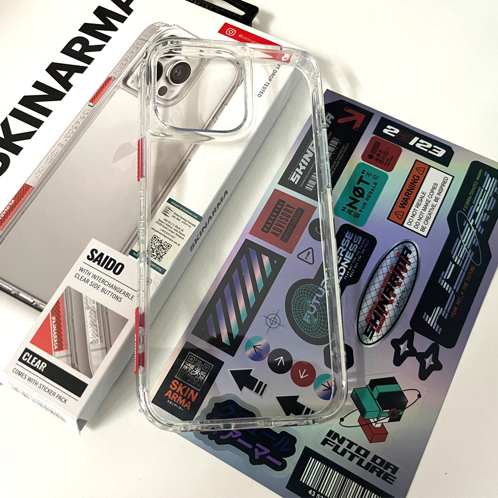 Picture of Apple iPhone 14 6.1 Case | Skinarma Saido AirGrooves Corners Series Drop Protection Case with DIY Decor Sticker for iPhone 14 6.1 (Clear)