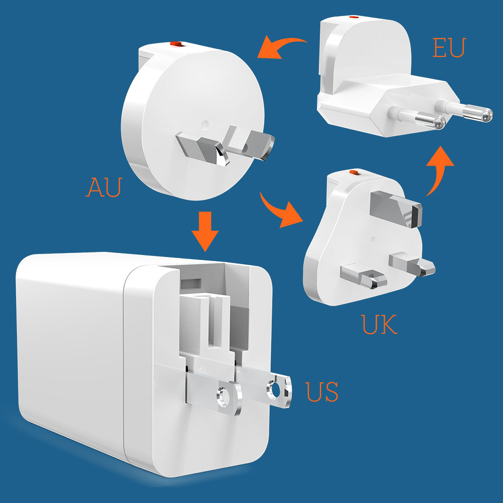 Picture of Apple Airpods 1 Power Bank | STM Goods Gan 65W PD 3 Port Power Charge 2 USB C 1 USB A with Universal Travel Plug Adapter for Phone Tablet Laptop (White)