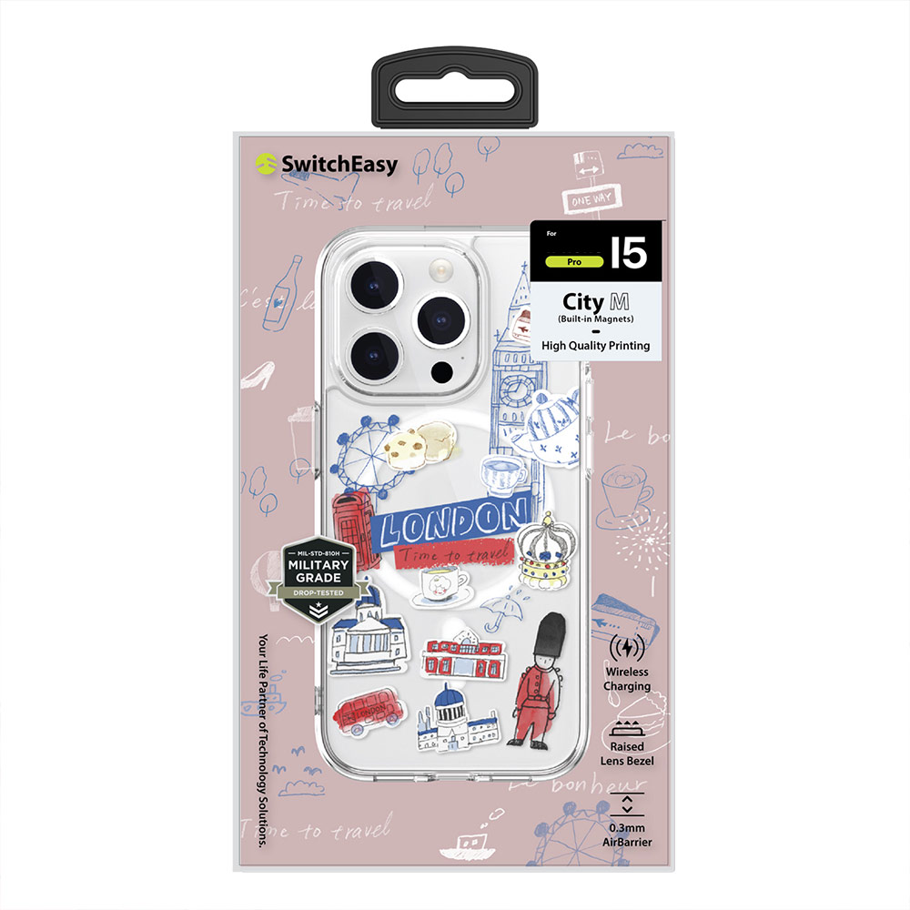 Picture of Apple iPhone 15 Pro 6.1 Case | Switcheasy Travel City Double In Mold Decoration Fashionable Magsafe Compatible Case for Apple iPhone 15 Pro 6.1 (London)