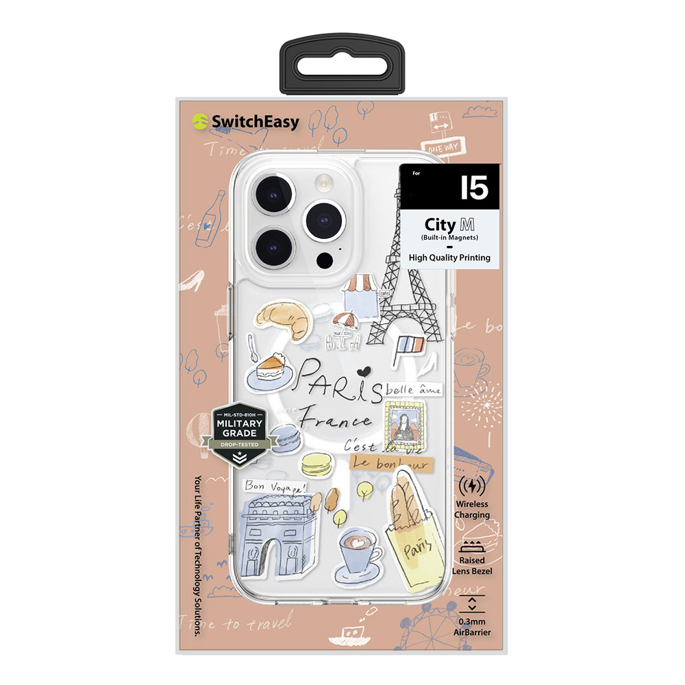 Picture of Apple iPhone 15 Pro 6.1 Case | Switcheasy Travel City Double In Mold Decoration Fashionable Magsafe Compatible Case for Apple iPhone 15 Pro 6.1 (Paris)