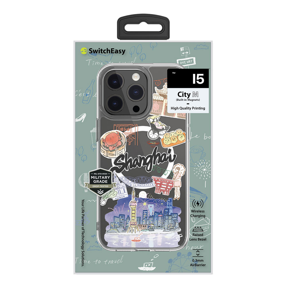 Picture of Apple iPhone 15 Pro Max 6.7 Case | Switcheasy Travel City Double In Mold Decoration Fashionable Magsafe Compatible Case for Apple iPhone 15 Pro Max 6.7 (Shanghai)