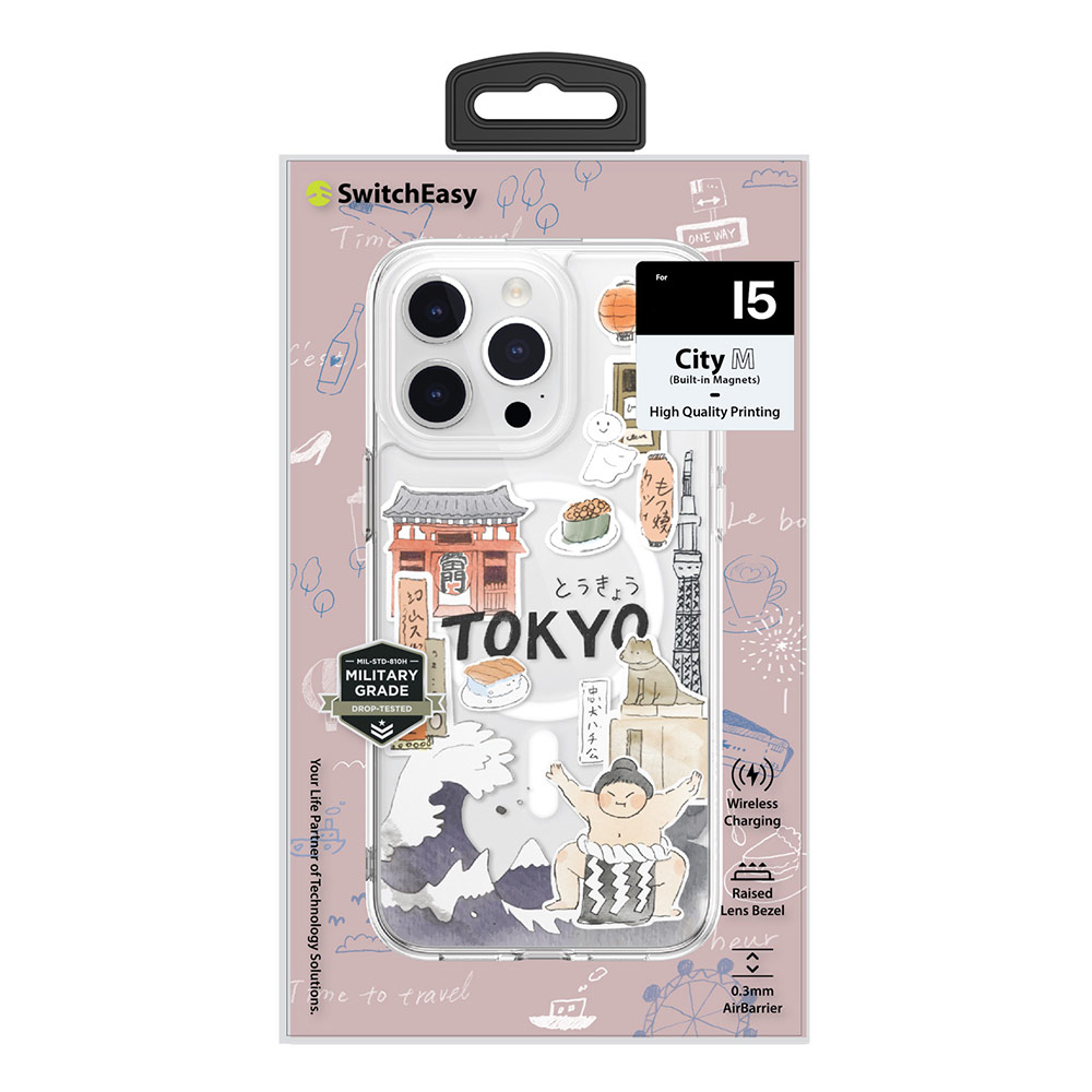 Picture of Apple iPhone 15 Pro 6.1 Case | Switcheasy Travel City Double In Mold Decoration Fashionable Magsafe Compatible Case for Apple iPhone 15 Pro 6.1 (Tokyo)
