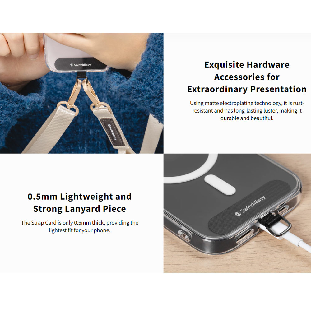 Picture of Switcheasy Easy Strap with Multiple Hang Design Crossbody Lanyard Shoulder Holder Card Link Adjustable Strap for any closed-bottom phone case (Dark Black)