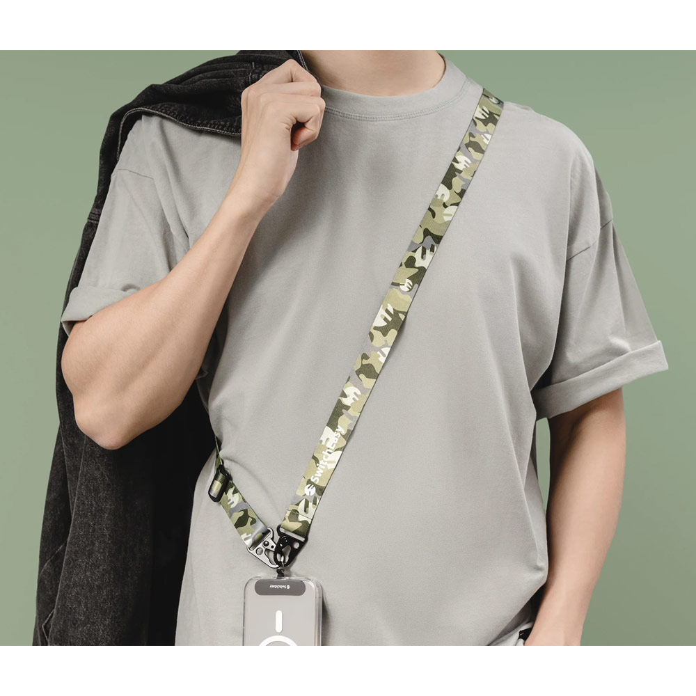 Picture of Switcheasy Easy Strap Silky Smooth Design Crossbody Lanyard Shoulder Holder Card Link Adjustable Strap 25mm for any closed-bottom phone case (Camouflage Green)