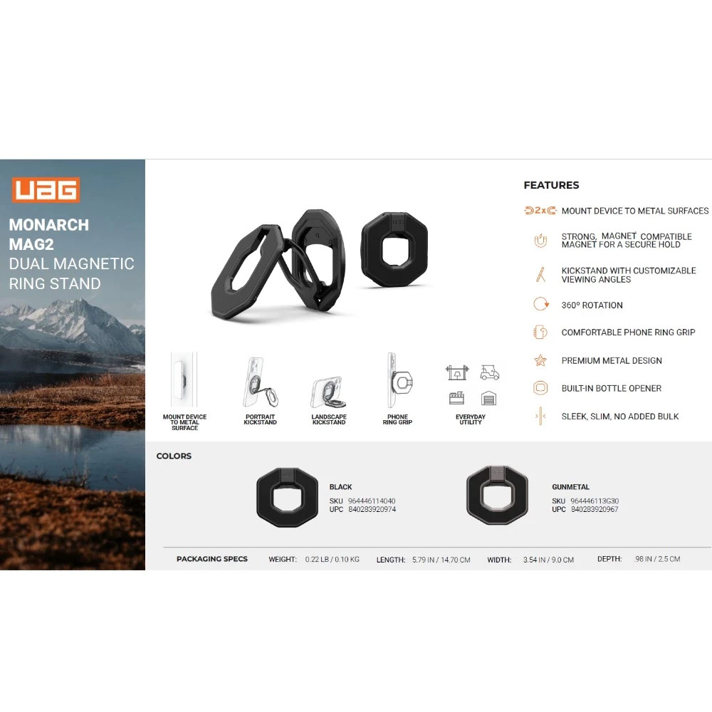Picture of UAG Monarch Mag2 Dual Magnetic Ring Stand Holder Phone Grip and Kickstand Stand (Black)