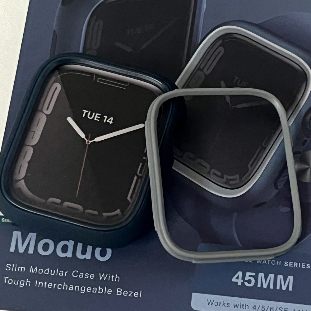 Picture of Apple Watch 45mm Case | Uniq Moduo Mix and Match Color TPU Bumper with Polycarbonate Bezel Series Case for Apple Watch 45mm 44mm (Blue Grey)