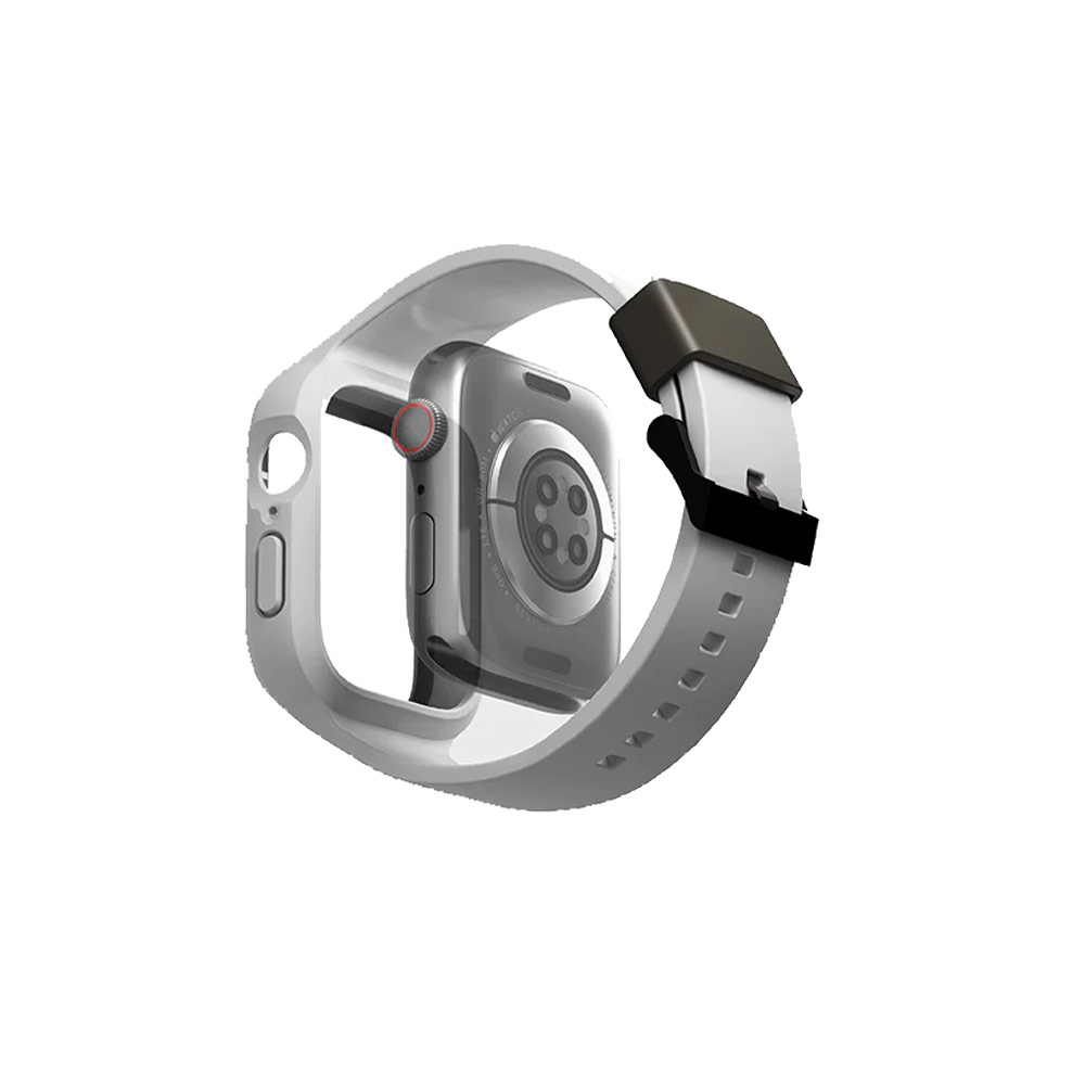 Picture of Apple Watch 44mm Case | Uniq Monus 2 in 1 Unibody Soft Lightweight Waterproof Hybrid Strap Case for Apple Watch 45mm 44mm Series 5 6 7 SE (Chalk Grey)