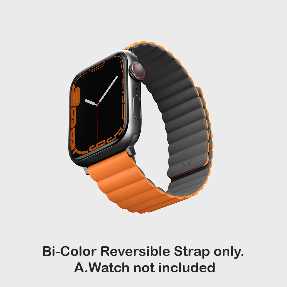 Picture of Apple Watch 49mm	Ultra  | Uniq Revix Reversible Magnetic Silicone Strap Apple Watch 49mm Ultra 45mm 44mm 42mm Series 1 2 3 4 5 6 7 SE Nike (Grey Orange)