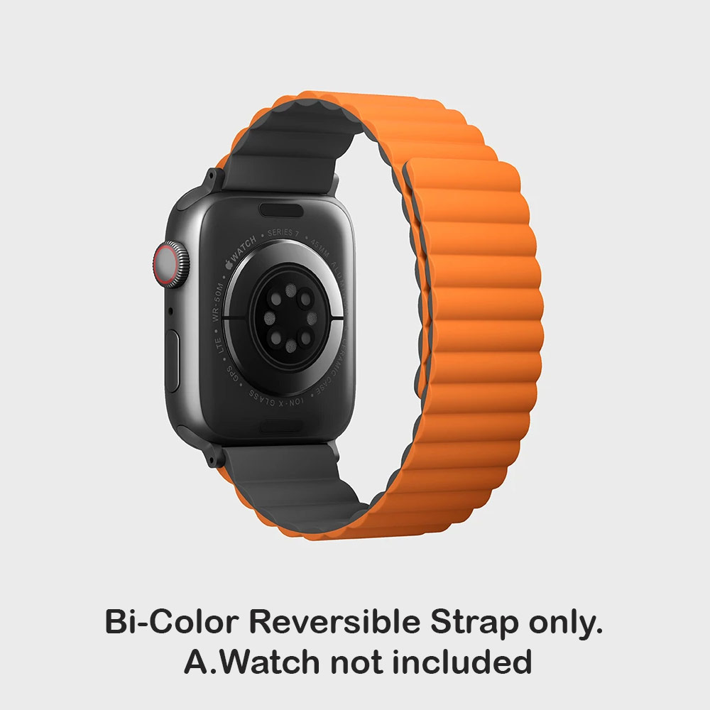 Picture of Apple Watch 49mm	Ultra  | Uniq Revix Reversible Magnetic Silicone Strap Apple Watch 49mm Ultra 45mm 44mm 42mm Series 1 2 3 4 5 6 7 SE Nike (Grey Orange)