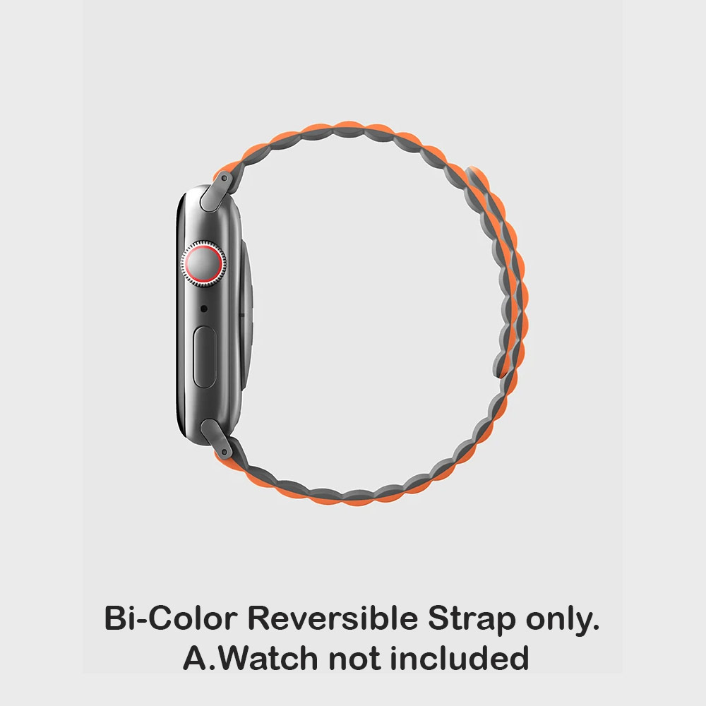 Picture of Apple Watch 49mm	Ultra  | Uniq Revix Reversible Magnetic Silicone Strap Apple Watch 49mm Ultra 45mm 44mm 42mm Series 1 2 3 4 5 6 7 SE Nike (Grey Orange)
