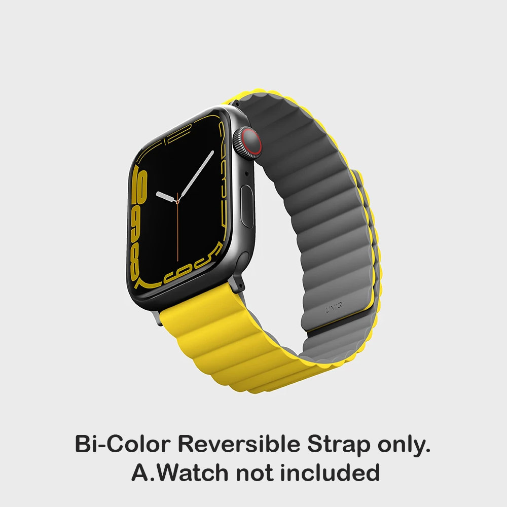 Picture of Apple Watch 49mm	Ultra  | Uniq Revix Reversible Magnetic Silicone Strap Apple Watch 49mm Ultra 45mm 44mm 42mm Series 1 2 3 4 5 6 7 SE Nike (Yellow Grey)