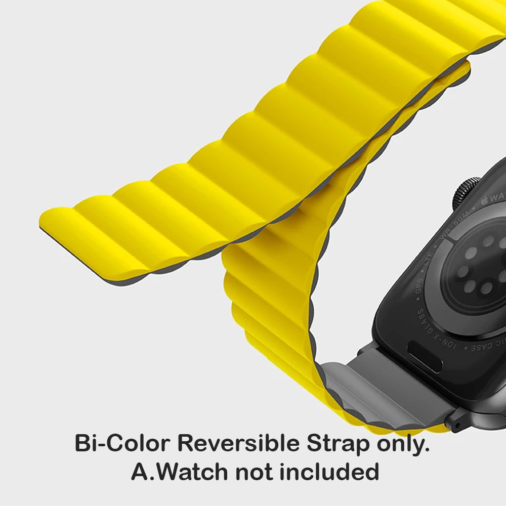 Picture of Apple Watch 49mm	Ultra  | Uniq Revix Reversible Magnetic Silicone Strap Apple Watch 49mm Ultra 45mm 44mm 42mm Series 1 2 3 4 5 6 7 SE Nike (Yellow Grey)