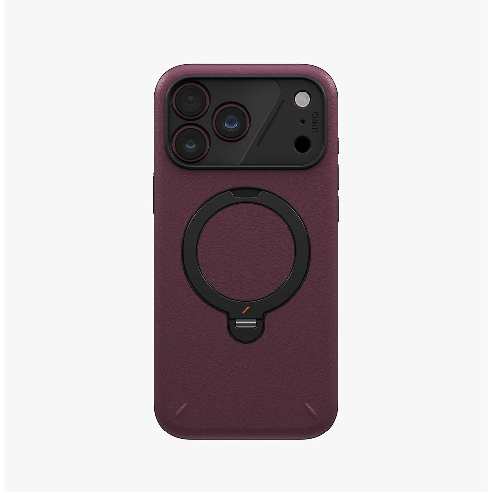 Picture of Apple iPhone 18 Pro Max Case | Uniq Elix 360 Kickstand Leather Drop Protection Magnetic Case with Camera Control Button for iPhone 18 Pro Max  - Deep Maroon