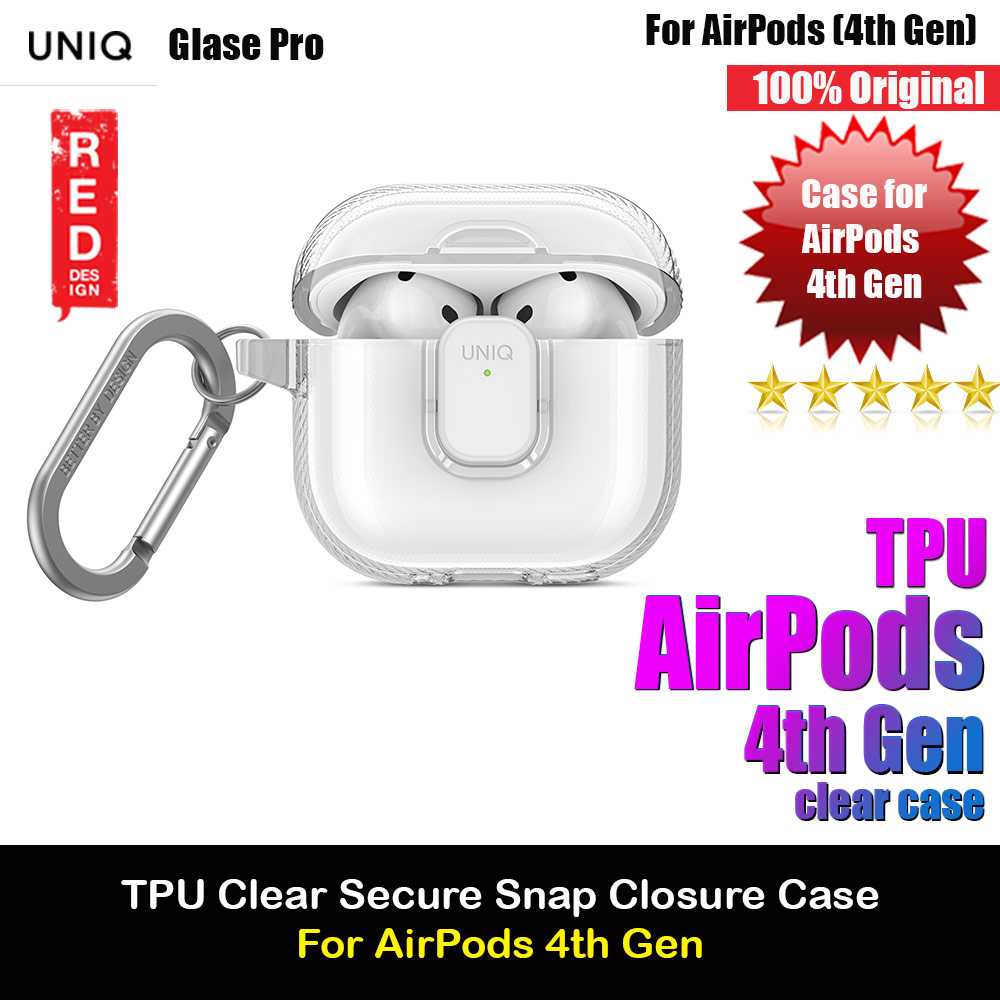 Picture of Uniq Glase Pro Secure Snap Closure Protective Protection Soft Clear Case with Carabiner for Apple Airpods 4th gen  (Clear) Apple Airpods 4- Apple Airpods 4 Cases, Apple Airpods 4 Covers, iPad Cases and a wide selection of Apple Airpods 4 Accessories in Malaysia, Sabah, Sarawak and Singapore 