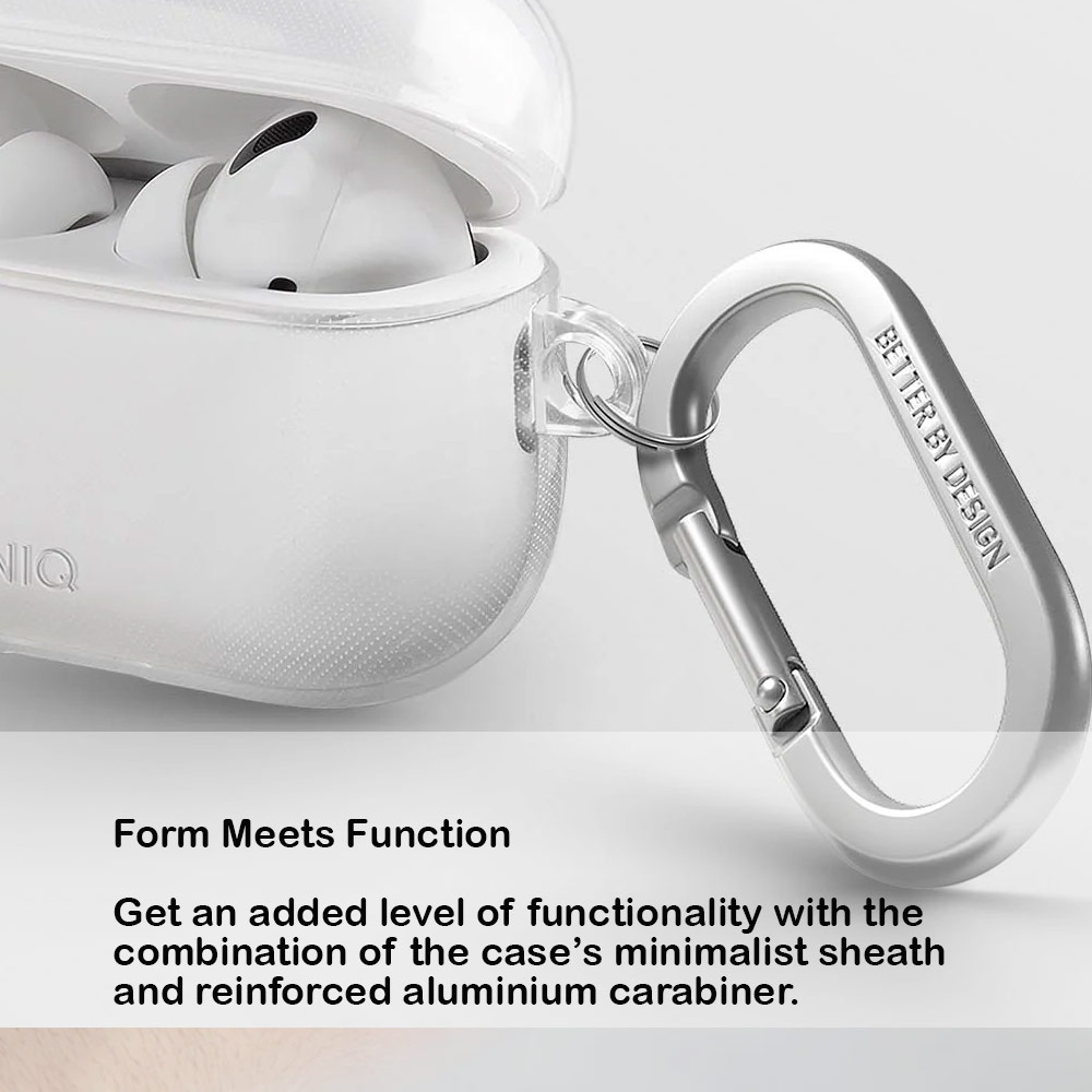 Picture of Apple Airpods 4 Case | Uniq Glase Pro Secure Snap Closure Protective Protection Soft Clear Case with Carabiner for Apple Airpods 4th gen  (Clear)