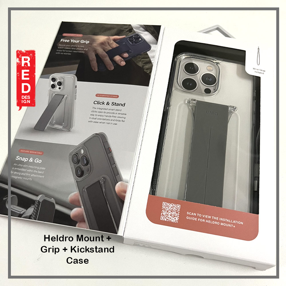 Picture of Apple iPhone 15 Pro 6.1 Case | Uniq Heldro Mount Plus Free Grip Flex Grip Kickstand Drop Protection Case with Wrist Strap for iPhone 15 Pro  6.1 (Clear)