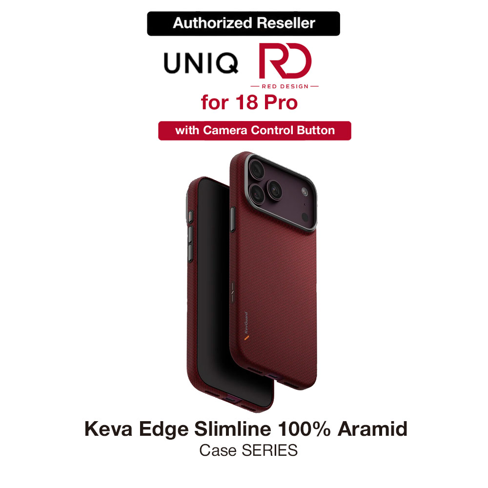 Uniq Keva Edge Slimline 100% Aramid Magnetic Case with Camera Control Button for iPhone 18 Pro- Ember Red