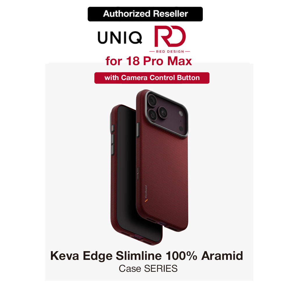 Uniq Keva Edge Slimline 100% Aramid Magnetic Case with Camera Control Button for iPhone 18 Pro Max - Ember Red