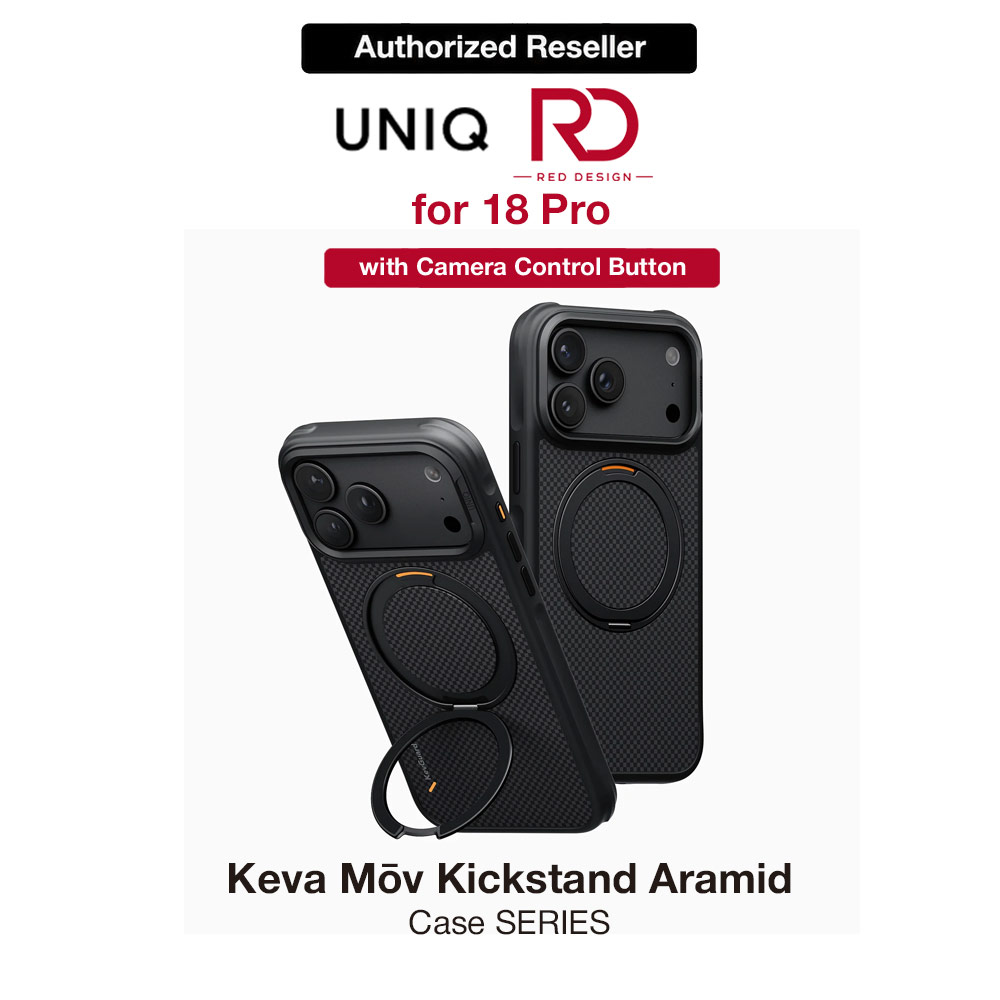 Uniq Keva Mov 360 Kickstand Aramid Magnetic Protection Case with Camera Control Button for iPhone 18 Pro - Carbon Black