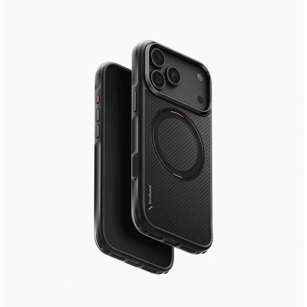 Picture of Apple iPhone 18 Pro Case | Uniq Keva Mov 360 Kickstand Aramid Magnetic Protection Case with Camera Control Button for iPhone 18 Pro - Carbon Black