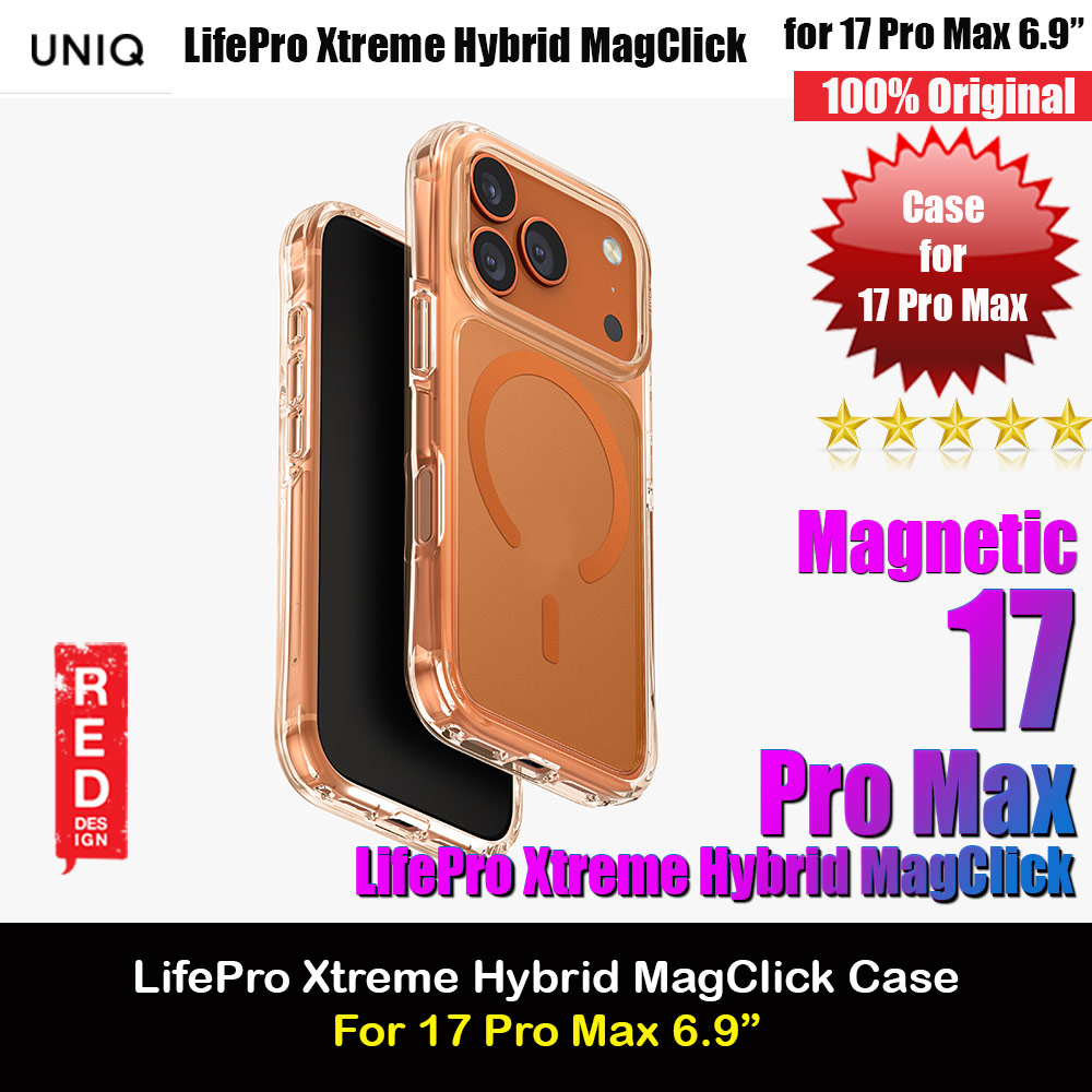 Picture of Uniq LifePro Xtreme Hybrid Magclick Slim Thin Anti Finger Print Transparent Drop Protection Case for iPhone 17 Pro Max 6.9 (Frosted Clear Orange) Apple iPhone 17 Pro Max 6.9- Apple iPhone 17 Pro Max 6.9 Cases, Apple iPhone 17 Pro Max 6.9 Covers, iPad Cases and a wide selection of Apple iPhone 17 Pro Max 6.9 Accessories in Malaysia, Sabah, Sarawak and Singapore 