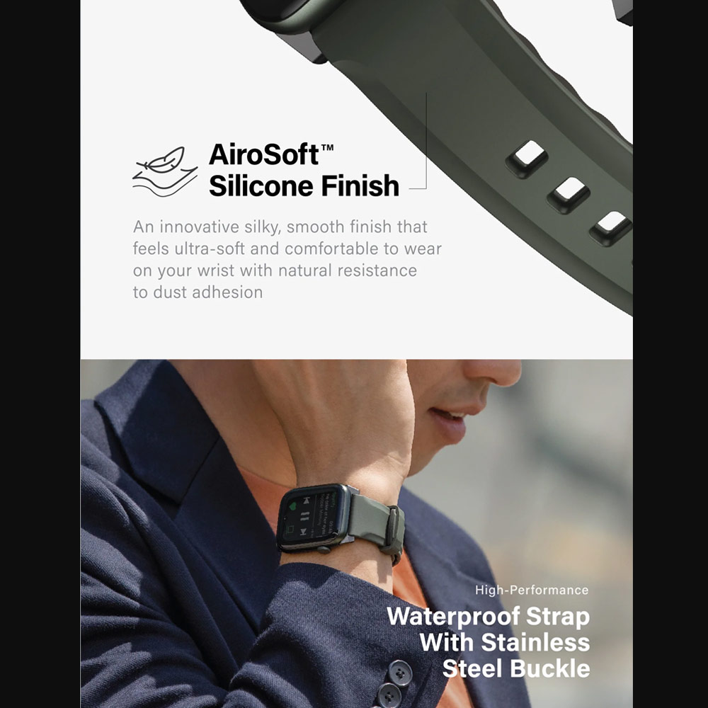 Picture of Apple Watch 38mm  | Uniq Linus Waterproof AiroSoft TM Breathable Silicone Strap Apple Watch 41mm 40mm 38mm Series 1 2 3 4 5 6 7 SE 8 (Midnight Black)