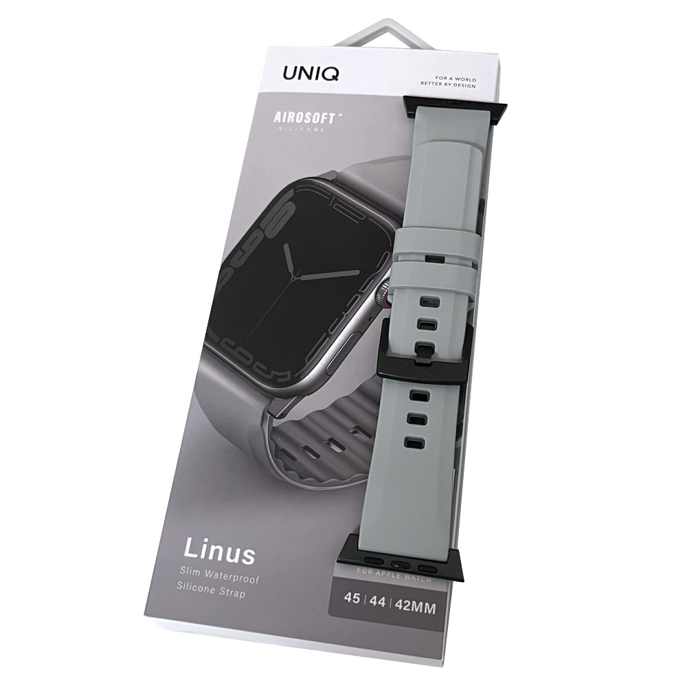 Picture of Apple Watch 42mm  | Uniq Linus Waterproof AiroSoft TM Breathable Silicone Strap Apple Watch 49 Ultra 45mm 44mm 42mm Series 1 2 3 4 5 6 7 SE 8 (Chalk Grey)