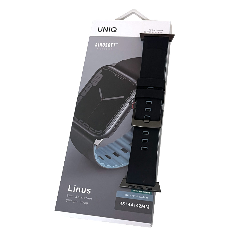 Picture of Apple Watch 42mm  | Uniq Linus Waterproof AiroSoft TM Breathable Silicone Strap Apple Watch 49 Ultra 45mm 44mm 42mm Series 1 2 3 4 5 6 7 SE 8 (Midnight Black)